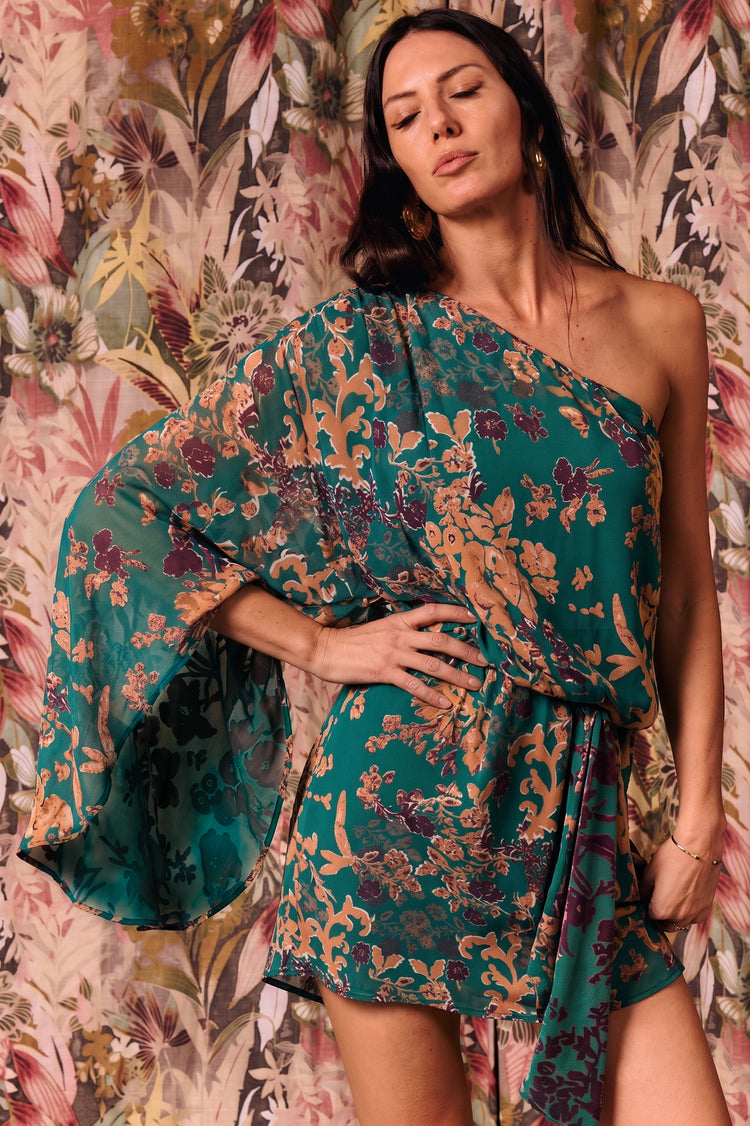 VESTIDO FLORES TURQUESA