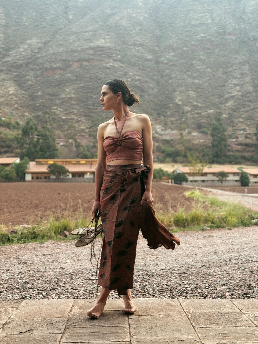 Falda larga terracota