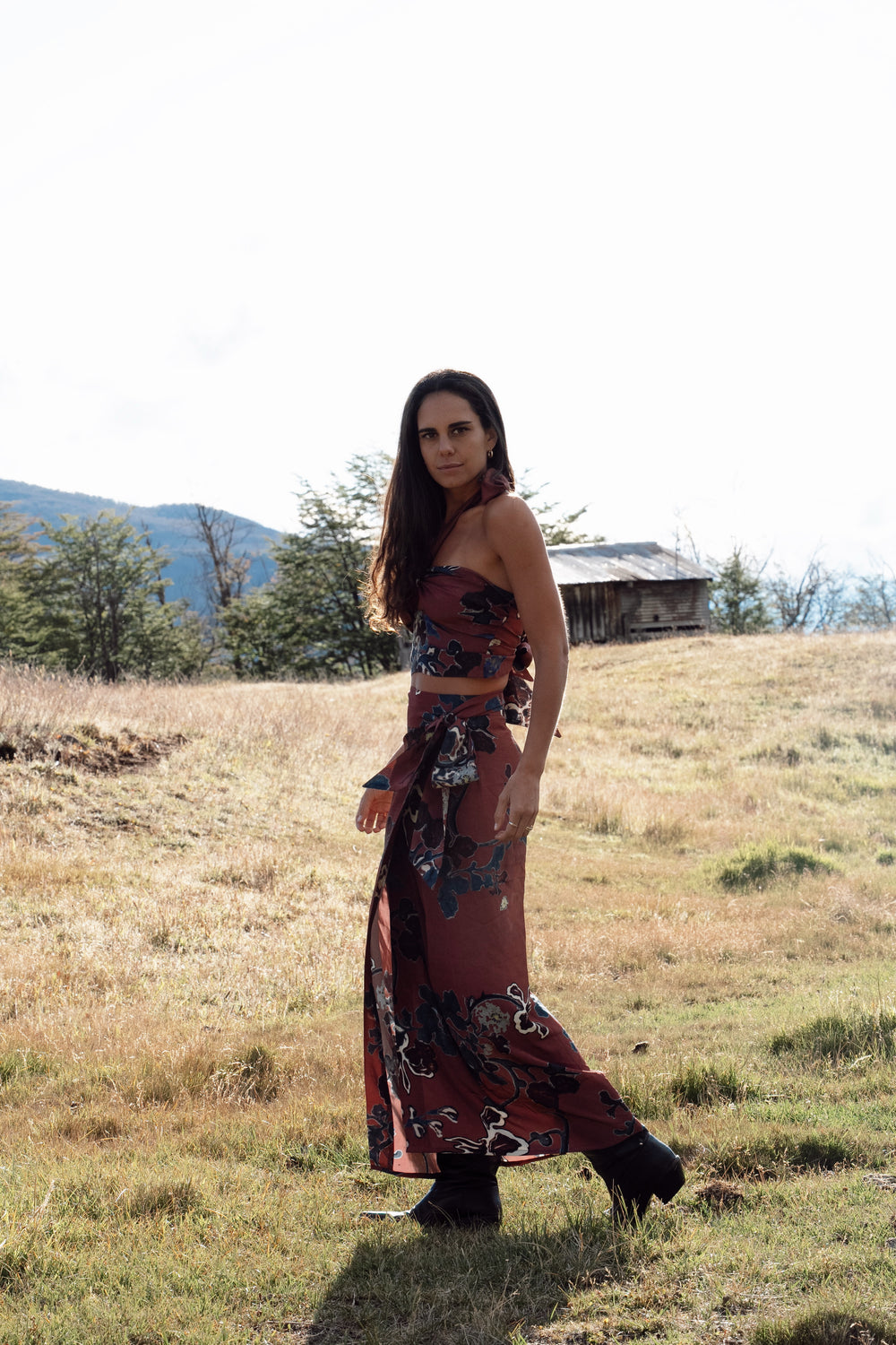 Falda larga flores bugambilia