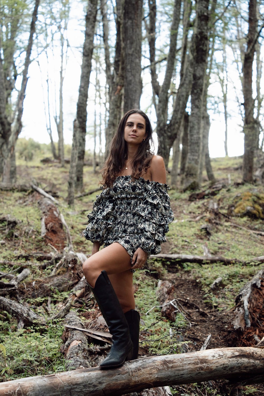 Vestido Rumbero Flores Negro