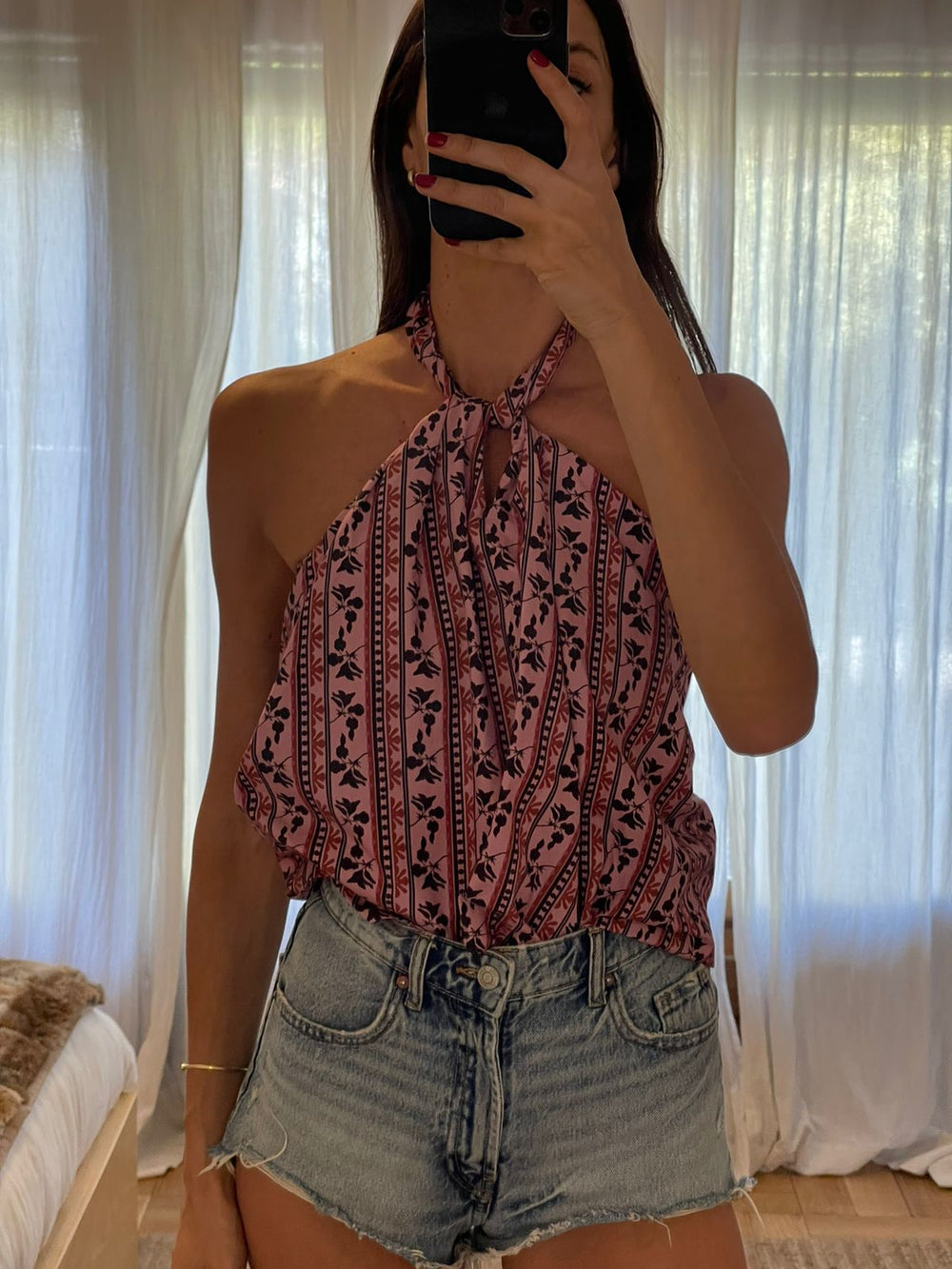 Top halter lineas rosado