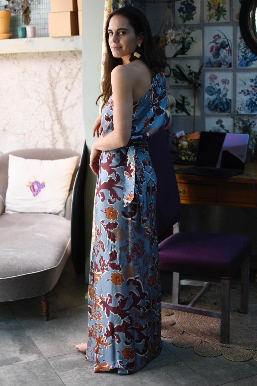 Falda etro celeste naranja