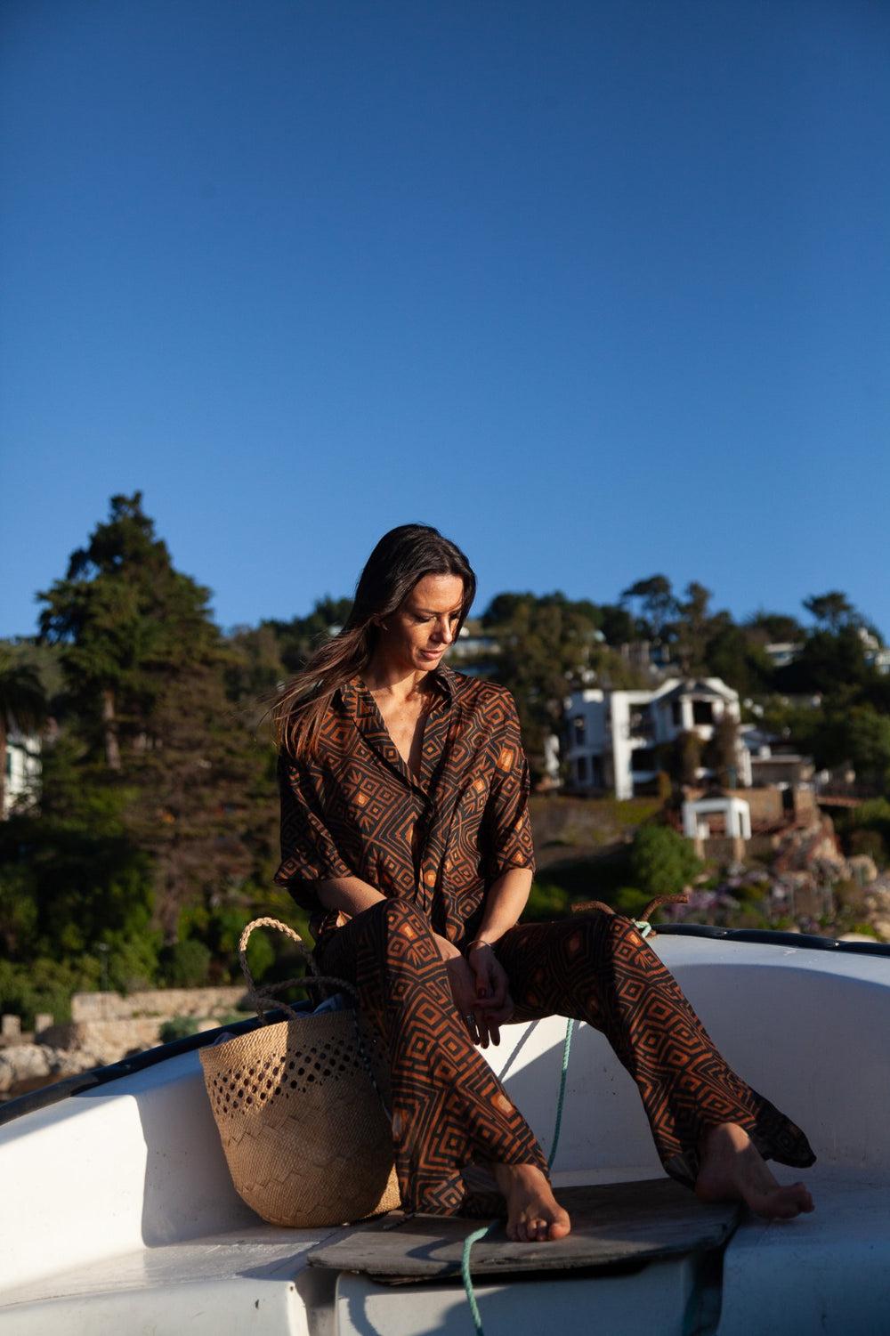 Pantalón étnico negro naranjo