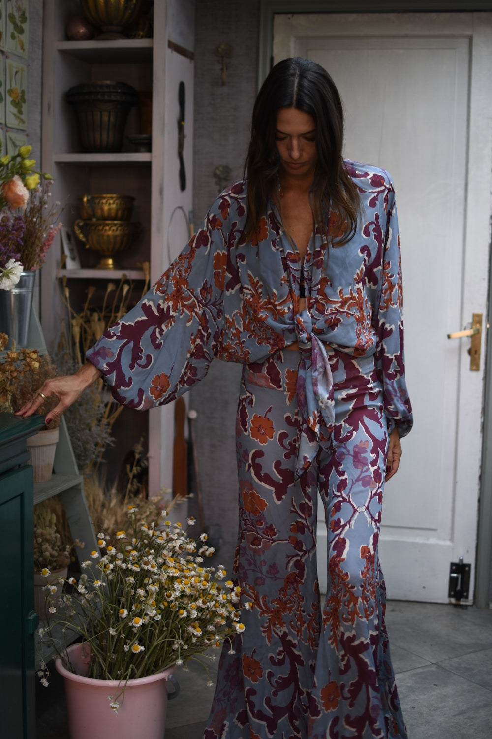 Pantalón etro celeste naranjo